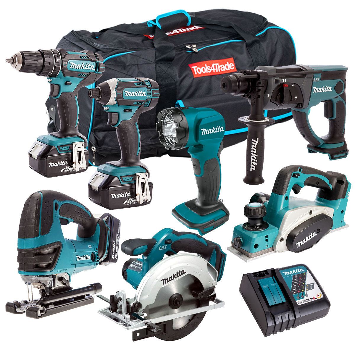 Makita 18V 7 Piece Cordless Kit with 3 x 5.0Ah Batteries & Charger T4TKIT-211 - MonkeyTools