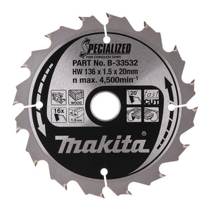 Makita 136mm 16T Wood Specialized Circular Saw Blade B-33532 - MonkeyTools