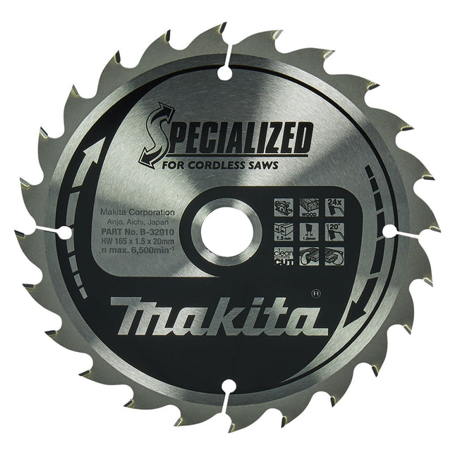 Makita 165 x 20 mm x 24T Wood Specialized Circular Saw Blade B-32910 - MonkeyTools