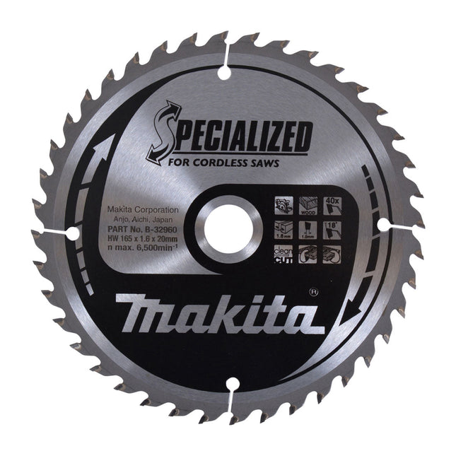 Makita 165mm 40T Wood Specialized Circular Saw Blade B-32960 - MonkeyTools