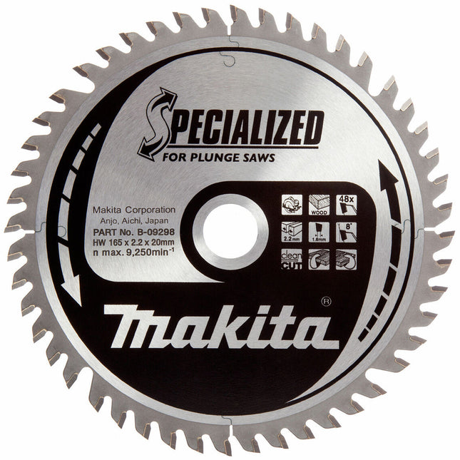 Makita 165mm 48T Wood Specialized Plunge Saw Blade B-33015 - MonkeyTools