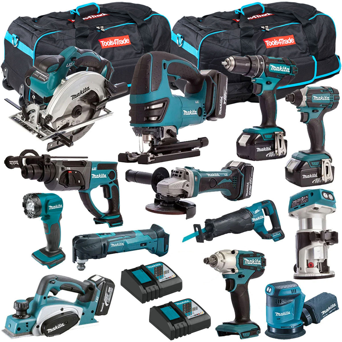 Makita 18V 13 Piece Cordless Kit with 5 x 5Ah Batteries T4TKIT-254 - MonkeyTools