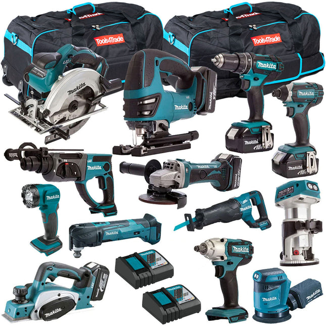 Makita 18V 13 Piece Cordless Kit with 5 x 5Ah Batteries T4TKIT-254 - MonkeyTools