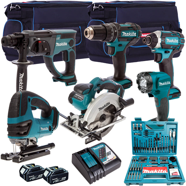 Makita 18V 6 Piece Combo Kit with 2 x 5.0Ah Batteries & 100 Piece Bit Set T4TKIT-192 - MonkeyTools