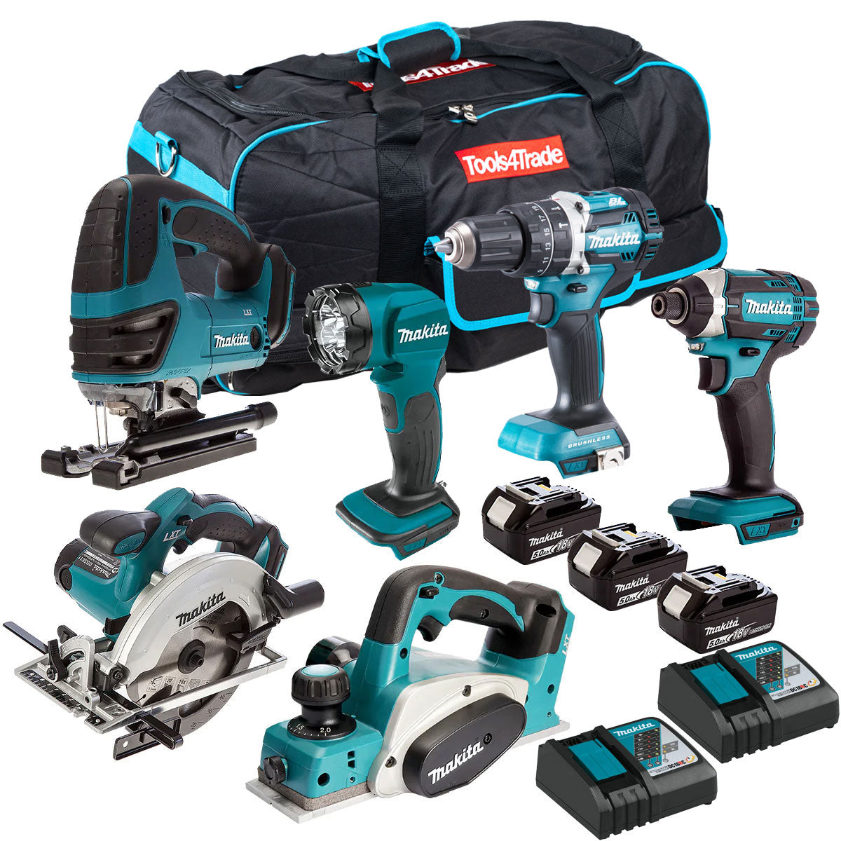 Makita 18V 6 Piece Tool Kit 3 x 5.0Ah Batteries & Charger T4TKIT-7341 - MonkeyTools