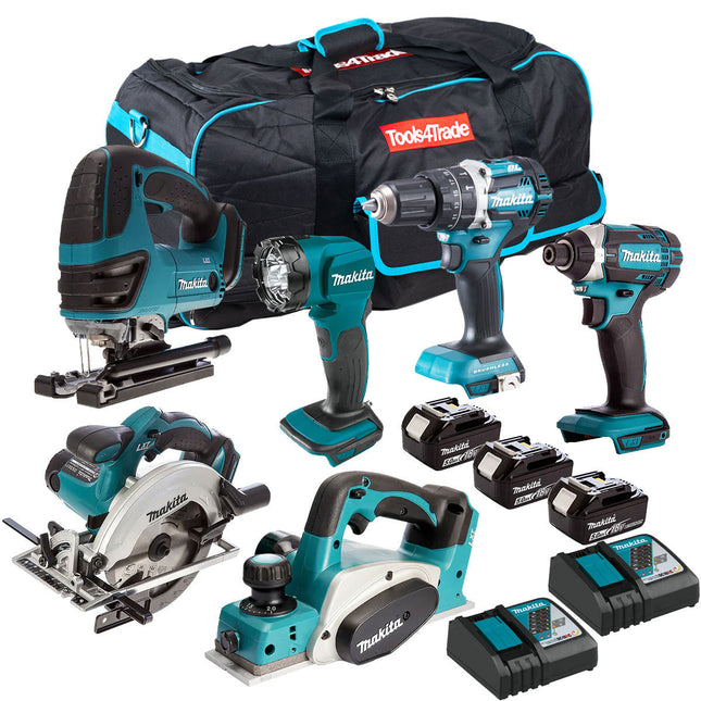 Makita 18V 6 Piece Tool Kit 3 x 5.0Ah Batteries & Charger T4TKIT-7341 - MonkeyTools
