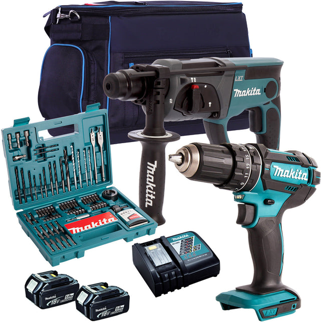 Makita 18V SDS+ Rotary Hammer + Combi Drill Tool Kit with 2 x 5.0Ah Batteries MTKIT-818 - MonkeyTools