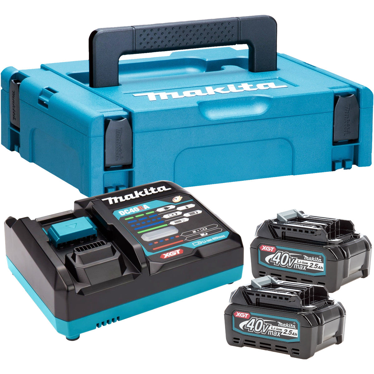 Makita 191J85-8 40V Max XGT Power Source Kit 240V With 2 x 2.5Ah BL4025 Batteries, Charger & Case - MonkeyTools