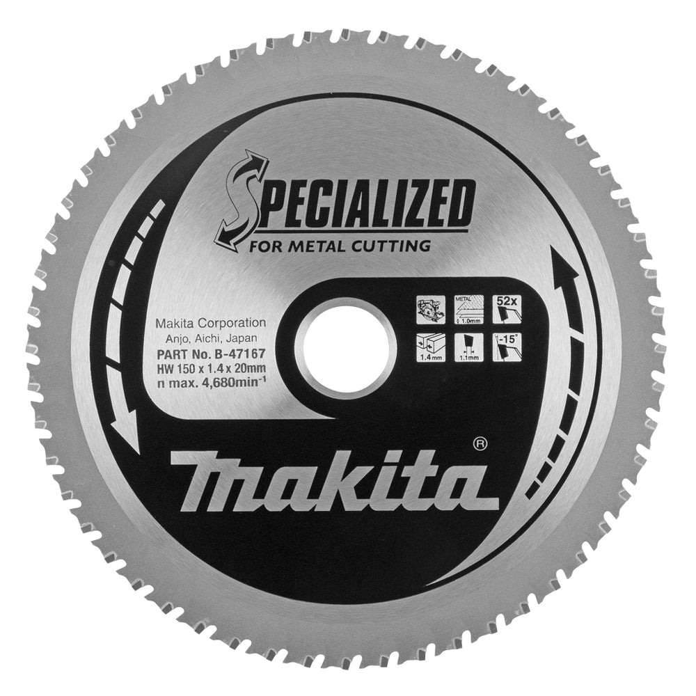 Makita B-47167 150mm x 20mm x 52T Metal Specialized Circular Saw Blade - MonkeyTools
