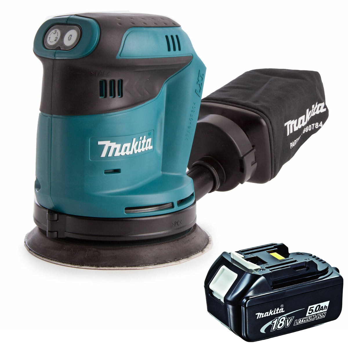 Makita DBO180Z 18V 125mm Random Orbital Sander With 1 x 5.0Ah Battery - MonkeyTools