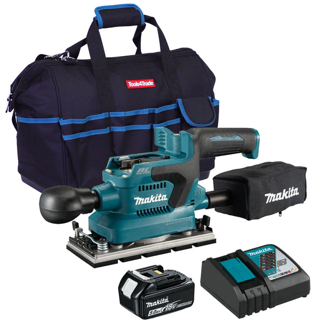 Makita DBO381ZU 18V Brushless Finishing Sander with 1 x 5.0Ah Battery Charger & Bag - MonkeyTools