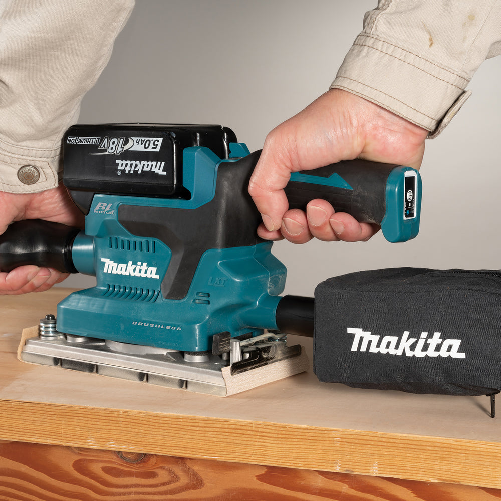 Makita DBO381ZU 18V Brushless Finishing Sander with 1 x 5.0Ah Battery Charger & Bag - MonkeyTools