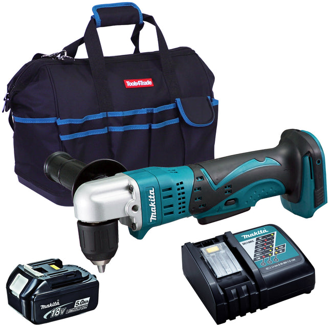 Makita DDA351Z 18V 10mm Angle Drill Keyless Chuck with 1 x 5.0Ah Battery Charger & Bag - MonkeyTools
