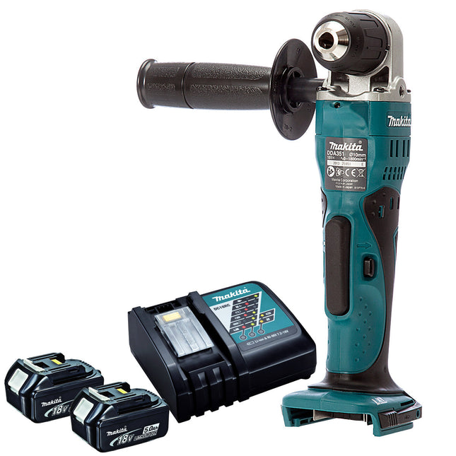 Makita DDA351Z 18v Li-Ion Cordless Angle Drill With 2 x 5.0Ah Batteries & Charger - MonkeyTools