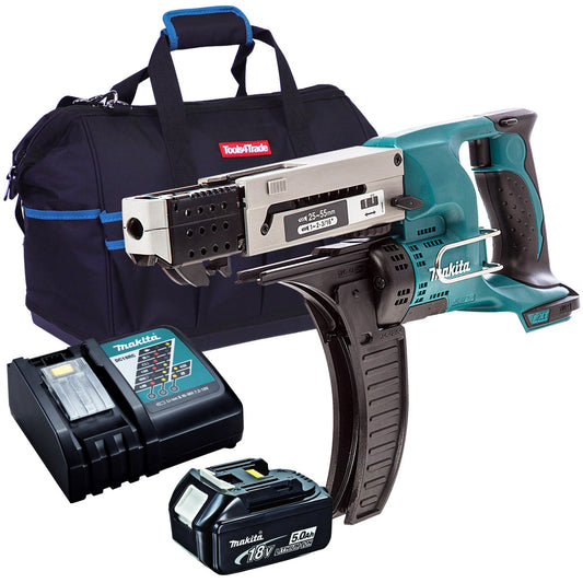 Makita DFR550Z 18V Auto Feed Screwdriver with 1 x 5.0Ah Battery Charger & Bag - MonkeyTools