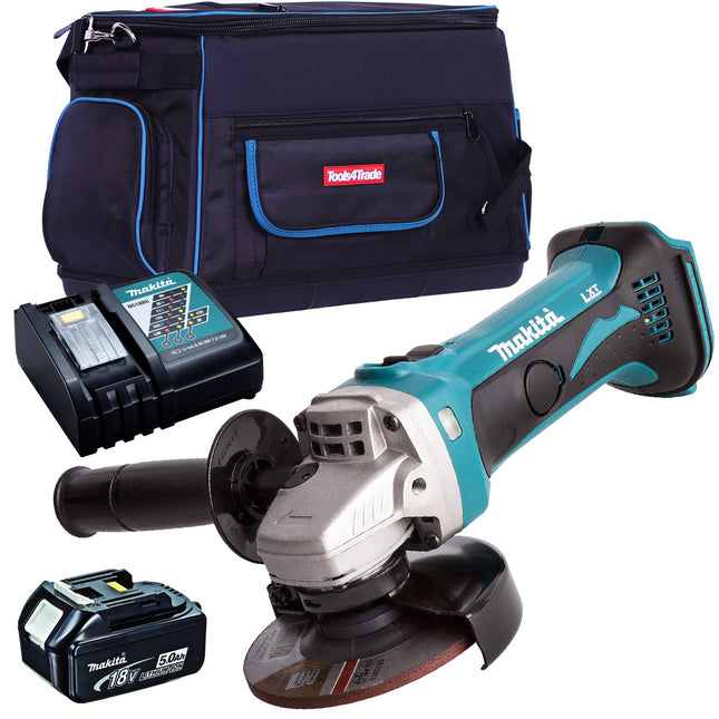 Makita DGA452Z 18V 115mm Angle Grinder with 1 x 5.0Ah Battery Charger & Tool Bag - MonkeyTools