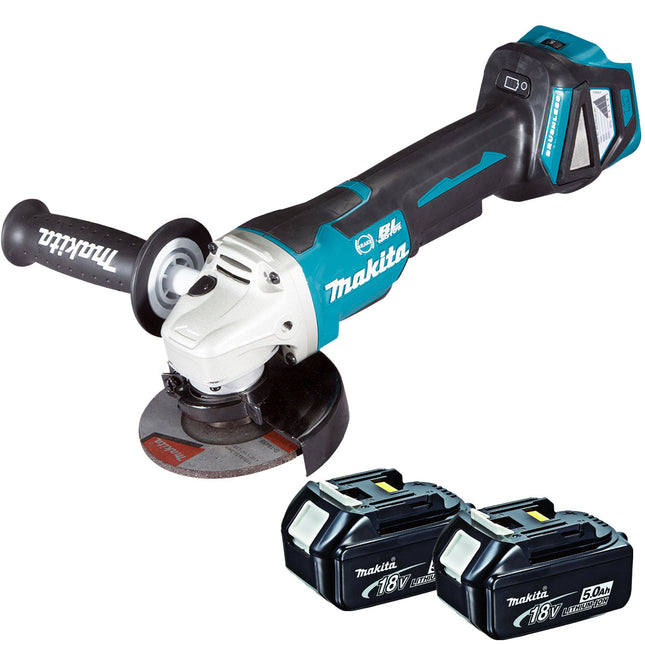 Makita DGA463 18V Brushless 115mm Angle Grinder with 2 x 5.0Ah Batteries - MonkeyTools