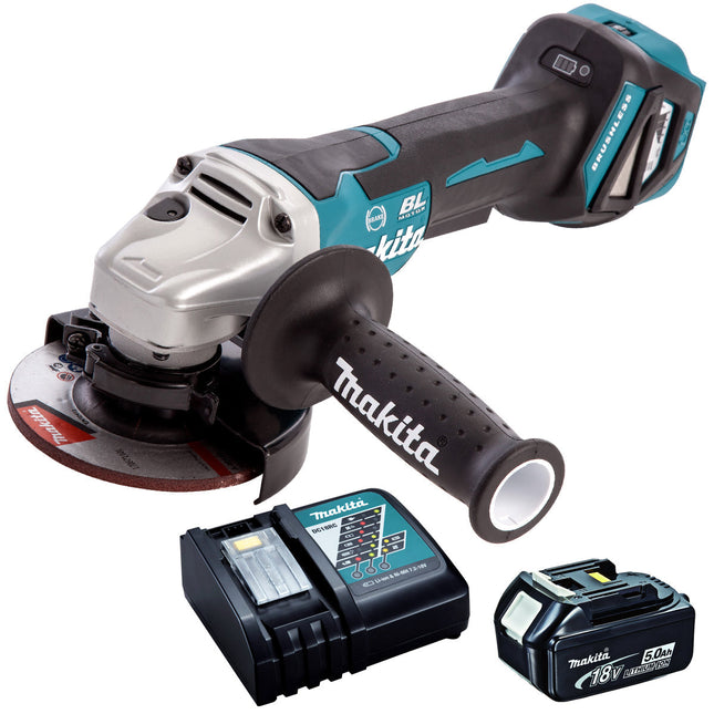 Makita DGA467Z 18V Brushless 115mm Angle Grinder with 1 x 5.0Ah Battery & Charger - MonkeyTools