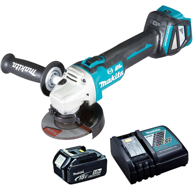 Makita DGA513Z 18V Brushless 125mm Angle Grinder with 1 x 5.0Ah Battery & Charger - MonkeyTools