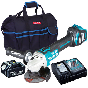 Makita DGA513Z 18V Brushless 125mm Angle Grinder with 1 x 5.0Ah Battery Charger & Bag - MonkeyTools