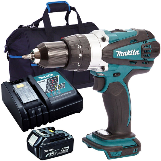 Makita DHP458Z 18V 2 Speed Combi Drill with 1 x 5.0Ah Battery Charger & Bag - MonkeyTools