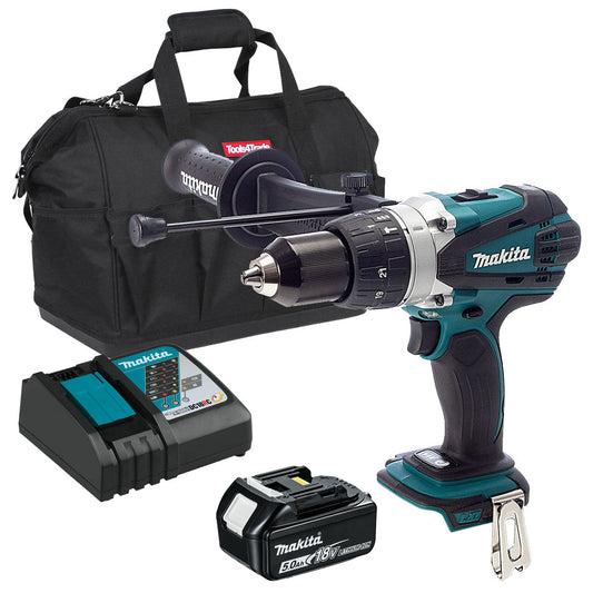 Makita DHP458Z 18V Combi Drill with 1 x 5.0Ah Battery Charger & Tool Bag - MonkeyTools
