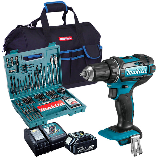 Makita DHP482Z 18V Combi Drill with 1 x 5.0Ah Battery + Charger + Accessories & Tool Bag - MonkeyTools
