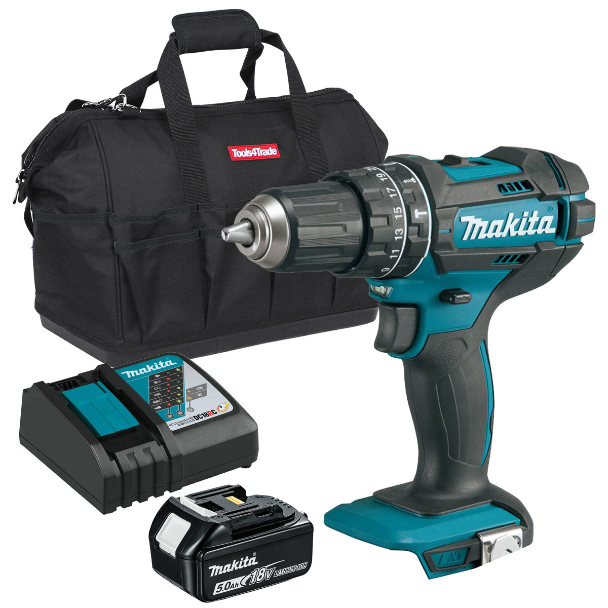 Makita DHP482Z 18V Combi Drill with 1 x 5.0Ah Battery + Charger & Tool Bag - MonkeyTools
