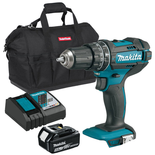 Makita DHP482Z 18V Combi Drill with 1 x 5.0Ah Battery + Charger & Tool Bag - MonkeyTools