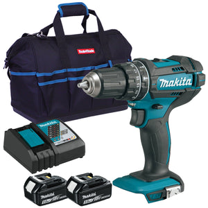 Makita DHP482Z 18V Combi Drill with 2 x 5.0Ah Battery Charger & Tool Bag - MonkeyTools