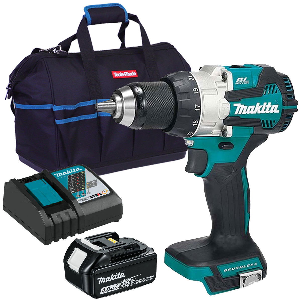 Makita DHP489Z 18V Brushless Combi Drill With 1 x 4.0Ah Battery Charger & Bag - MonkeyTools