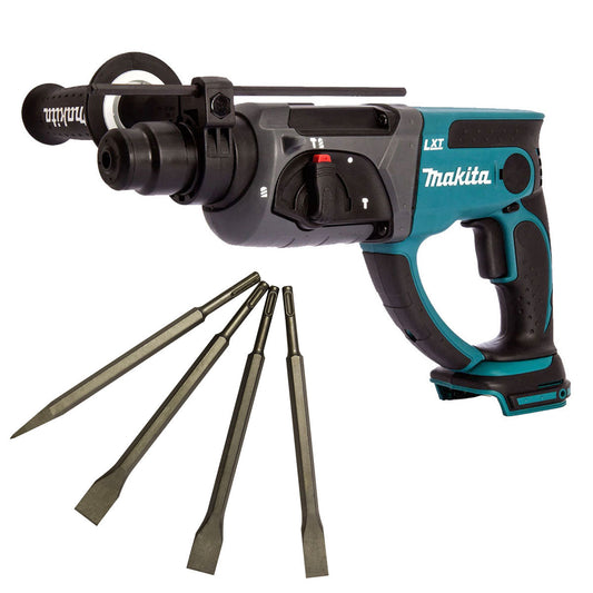 Makita DHR202Z 18V Cordless SDS+ Rotary Hammer Drill with 4 Piece Chisel Set - MonkeyTools