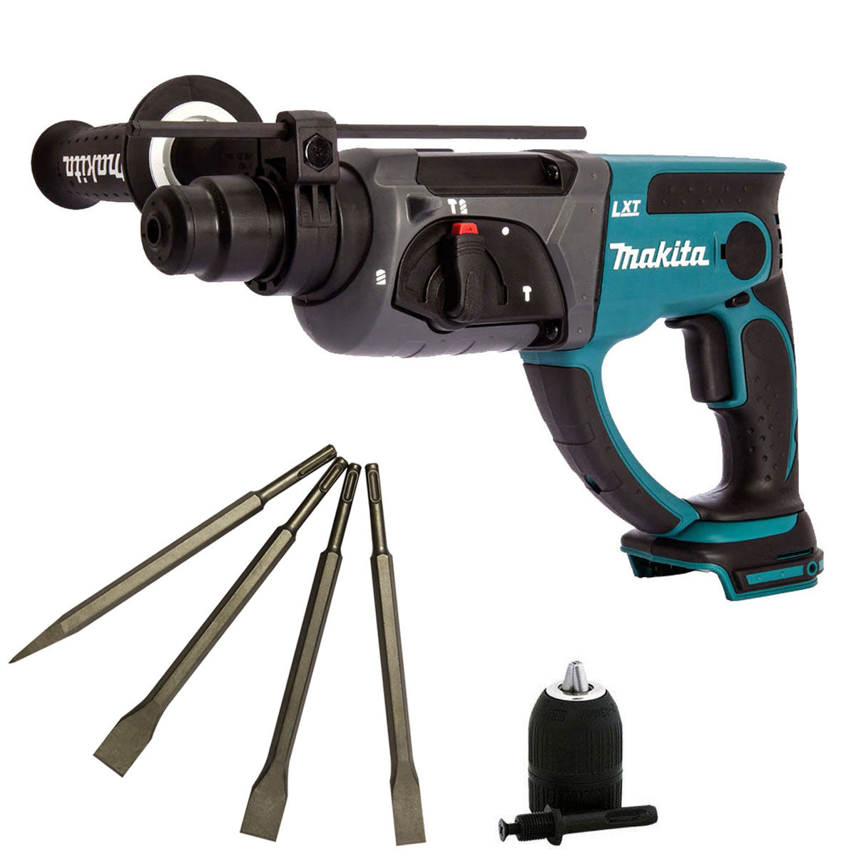 Makita DHR202Z 18V SDS+ Rotary Hammer with 4 Piece Chisel Set + Keyless Chuck - MonkeyTools