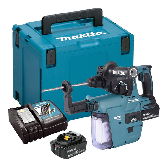 Makita DHR242RTJW 18V SDS Plus Rotary Hammer with 2 x 5.0Ah Batteries & Charger - MonkeyTools