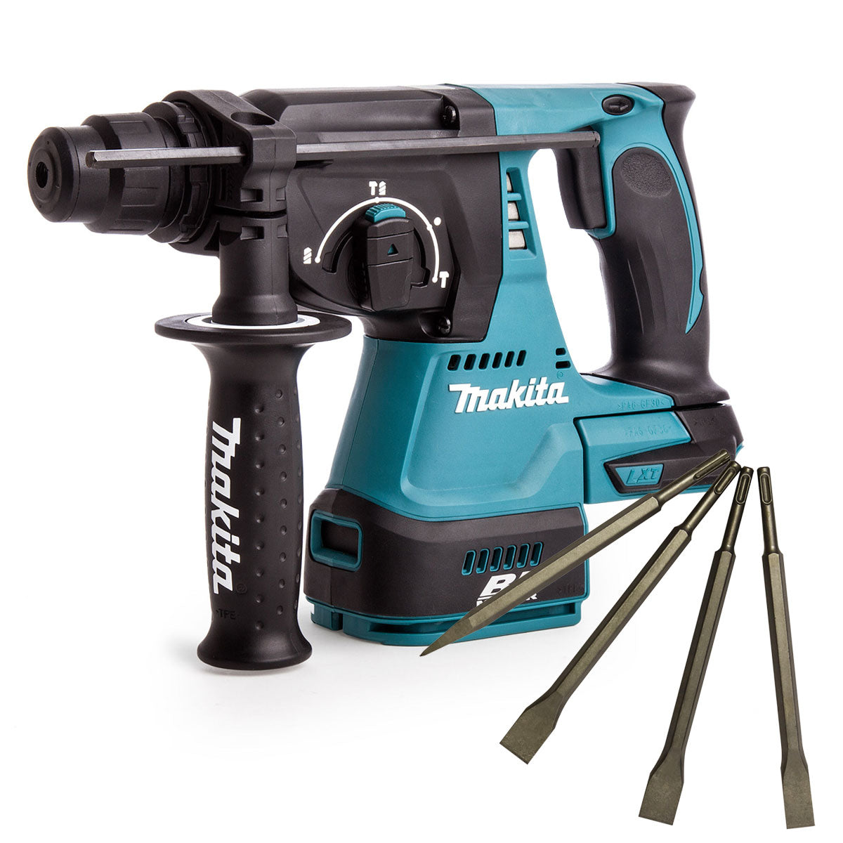 Makita DHR242Z 18V SDS+ Brushless 24mm Rotary Hammer Drill & 4 Piece Chisel Set - MonkeyTools
