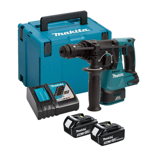 Makita DHR243RTJ 18V LXT Brushless 24mm SDS-PLUS Rotary Hammer Drill With 2 x 5.0Ah Battery, Charger & Case - MonkeyTools
