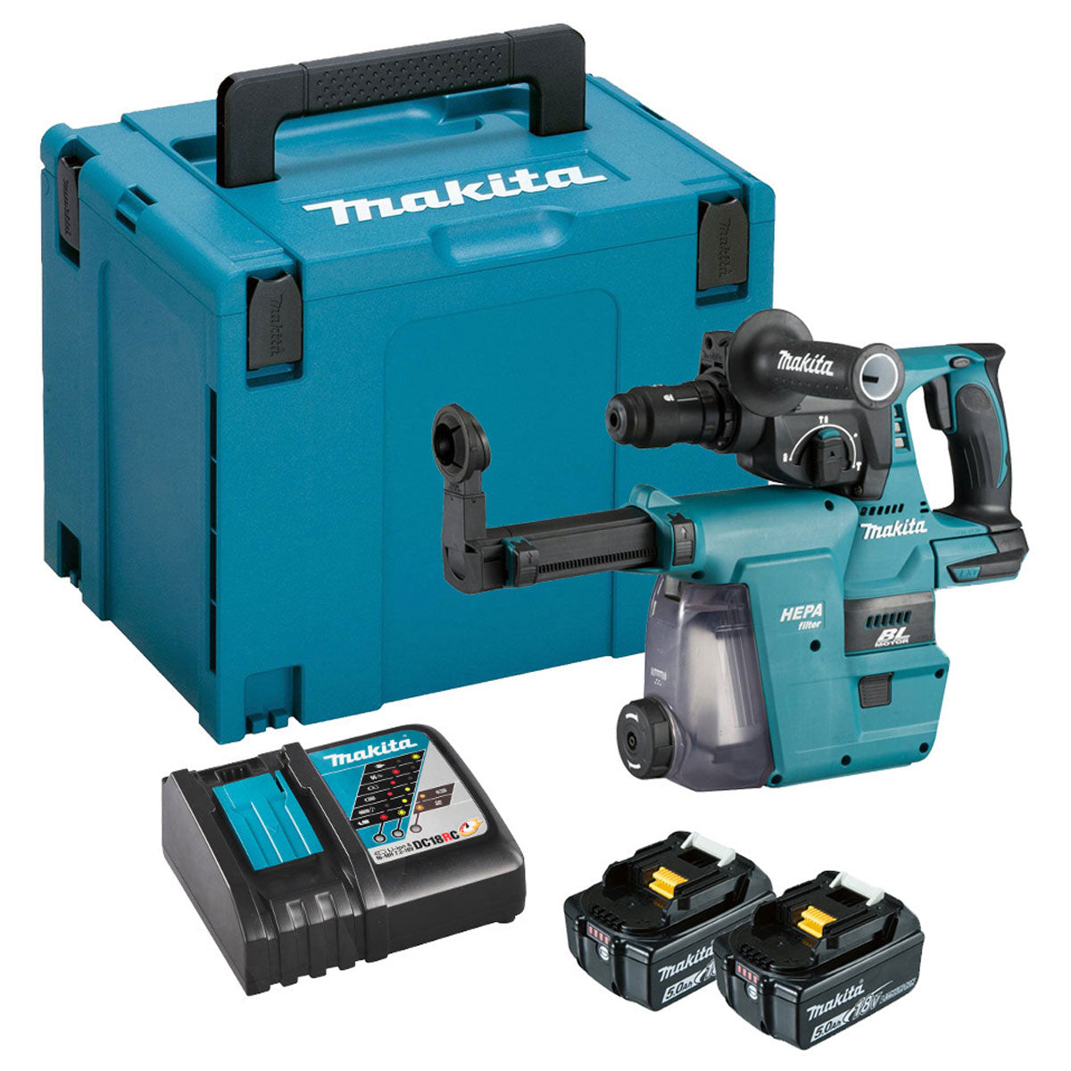 Makita DHR243RTJW 18V LXT Brushless SDS+ Hammer Drill With 2 x 5.0Ah Battery & Charger - MonkeyTools