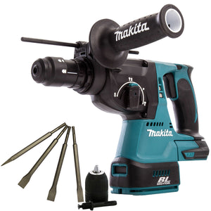 Makita DHR243Z 18V Brushless Hammer Drill & 4 Piece Chisel Set + Keyless Chuck - MonkeyTools
