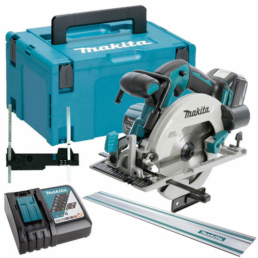 Makita DHS680Z 18V Brushless Circular Saw + 1 x 5.0Ah, Charger, Rail, Adapter & Case - MonkeyTools