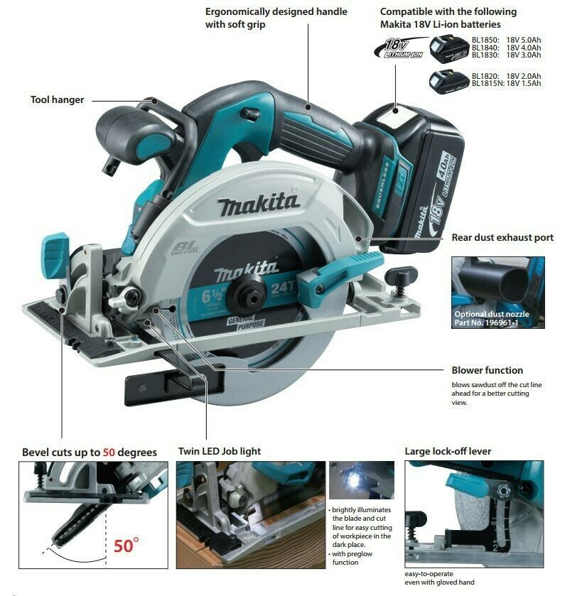 Makita DHS680Z 18V Brushless Circular Saw 165mm Body Only + Guide Rail & Adapter - MonkeyTools