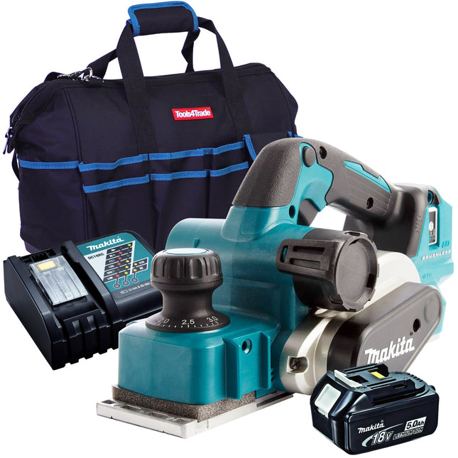 Makita DKP181Z 18V Brushless 82mm Planer with 1 x 5.0Ah Battery Charger & Bag - MonkeyTools