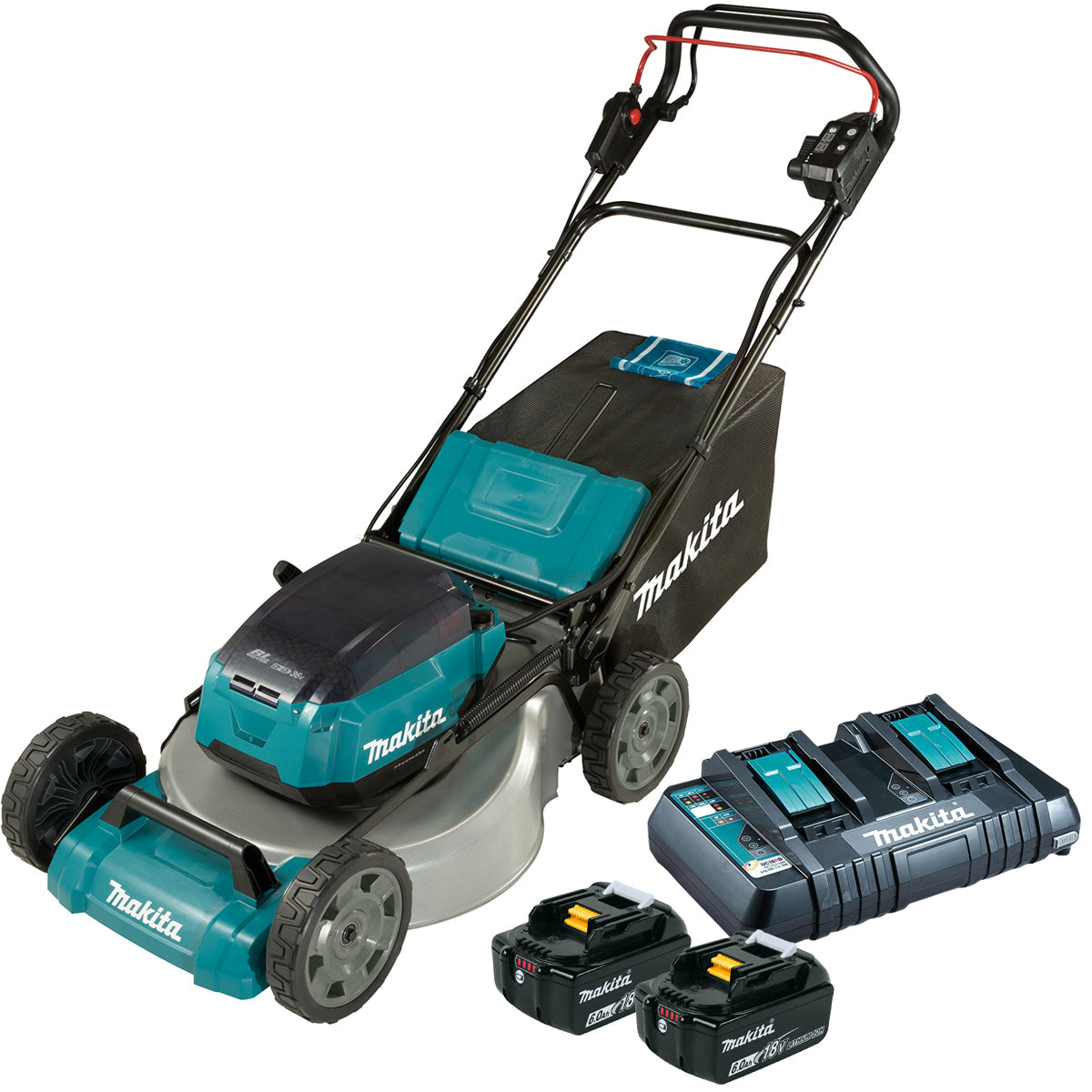 Makita DLM532PG2 36V LXT Brushless 530mm Lawn Mower With 2 x 6.0Ah Batteries & Charger - MonkeyTools