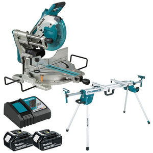 Makita DLS110Z 18V / 36V Brushless Mitre Saw With 2 x 4.0Ah Batteries Charger & Stand - MonkeyTools