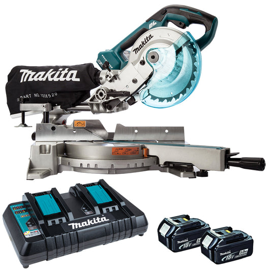 Makita DLS714NZ 36V LXT Brushless 190mm Slide Mitre Saw With 2 x 5.0Ah Batteries & Twin Port Charger - MonkeyTools
