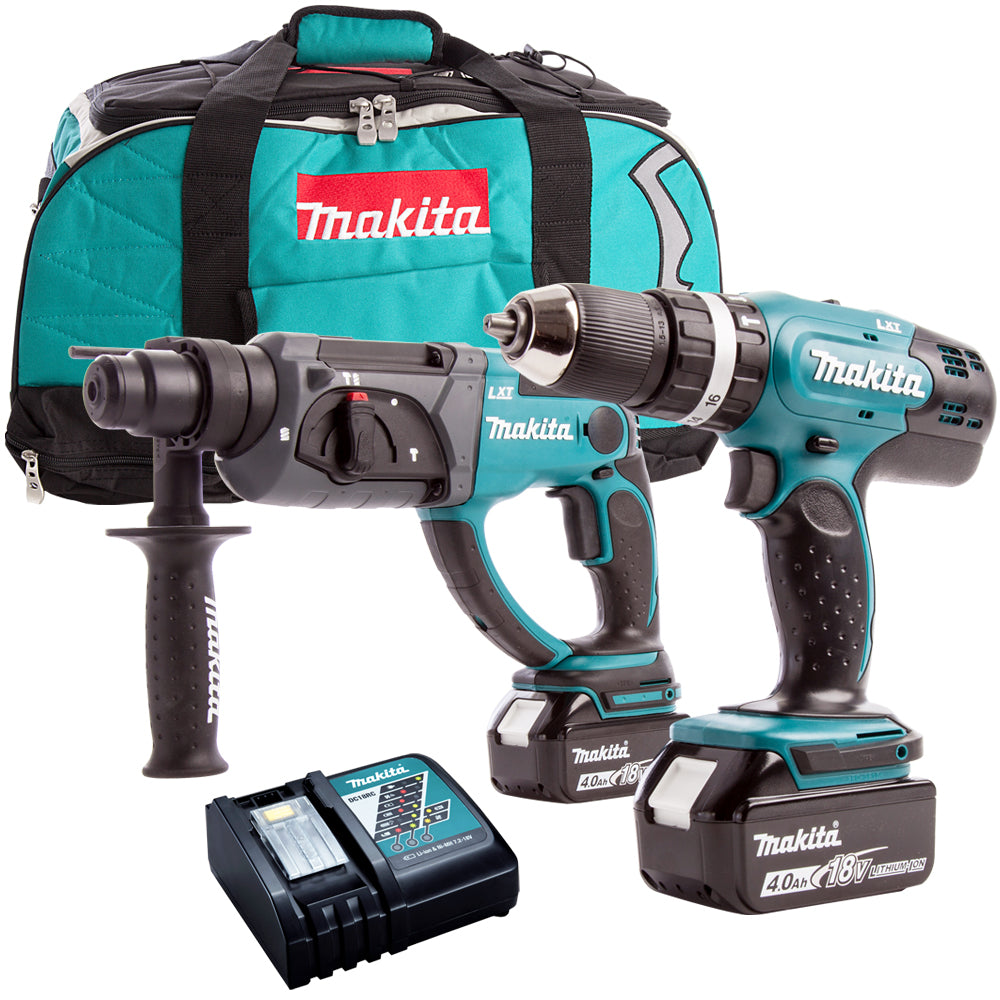 Makita DLX2025T 18V LXT Combi Drill & SDS+ Drill Twin Kit With 2 x 5.0Ah Batteries Charger In Bag - MonkeyTools