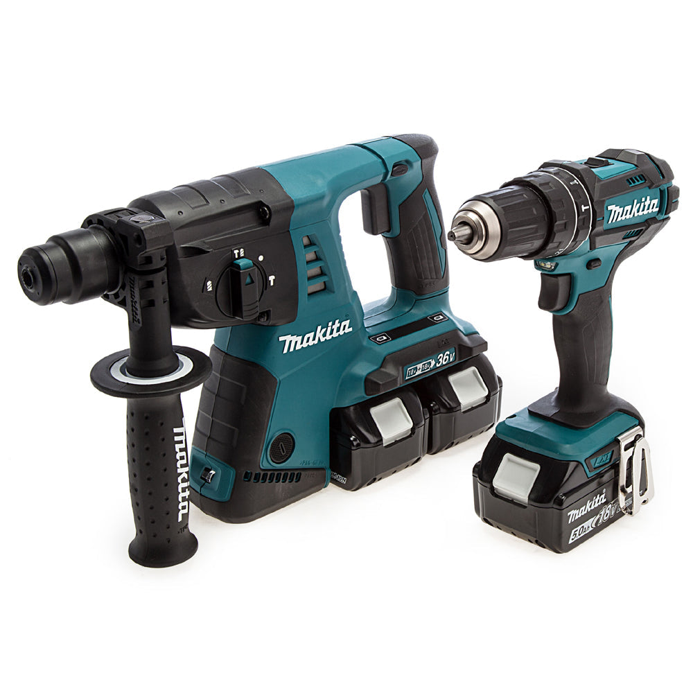 Makita DLX2137PTJ 18V Combi Drill + Rotary Hammer Drill With 4 x 5.0Ah Batteries, Charger & Case - MonkeyTools