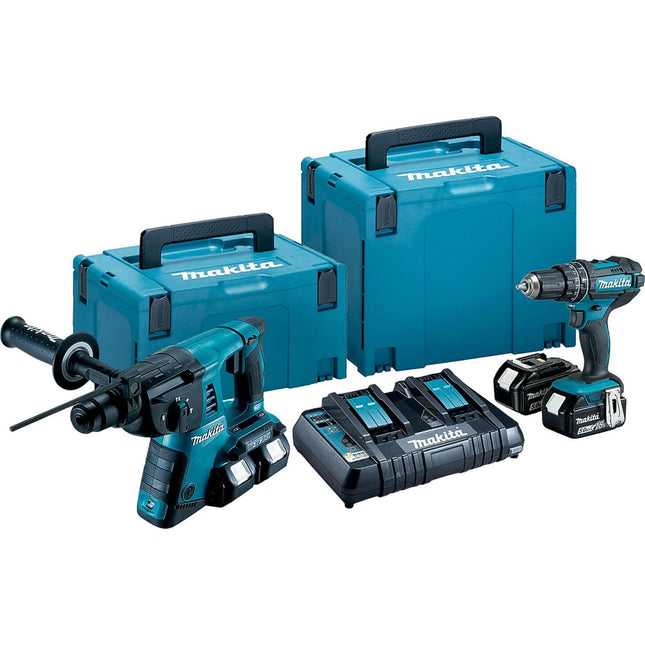 Makita DLX2137PTJ 18V Combi Drill + Rotary Hammer Drill With 4 x 5.0Ah Batteries, Charger & Case - MonkeyTools