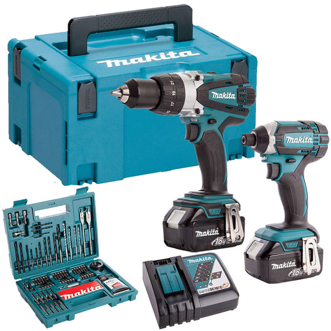 Makita DLX2145TJ 18V Twin Kit 2 x 5.0Ah Batteries Charger & 100 Piece Drill Set - MonkeyTools