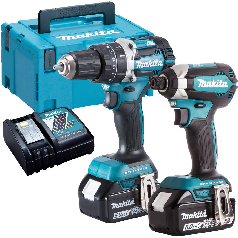 Makita DLX2180TJ 18V Brushless Combi Drill + Impact Driver Twin Kit With 2 x 5.0Ah Batteries Charger - MonkeyTools