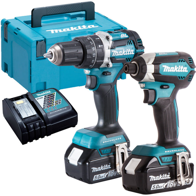 Makita DLX2180TJ 18V Brushless Combi Drill + Impact Driver Twin Kit With 2 x 5.0Ah Batteries Charger - MonkeyTools